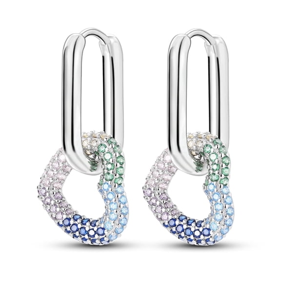 MULA European 925 Sterling Silver Rainbow Love Hoop Earrings, Sparkling AAA CZ Women's Jewelry Birthday Gift for Her