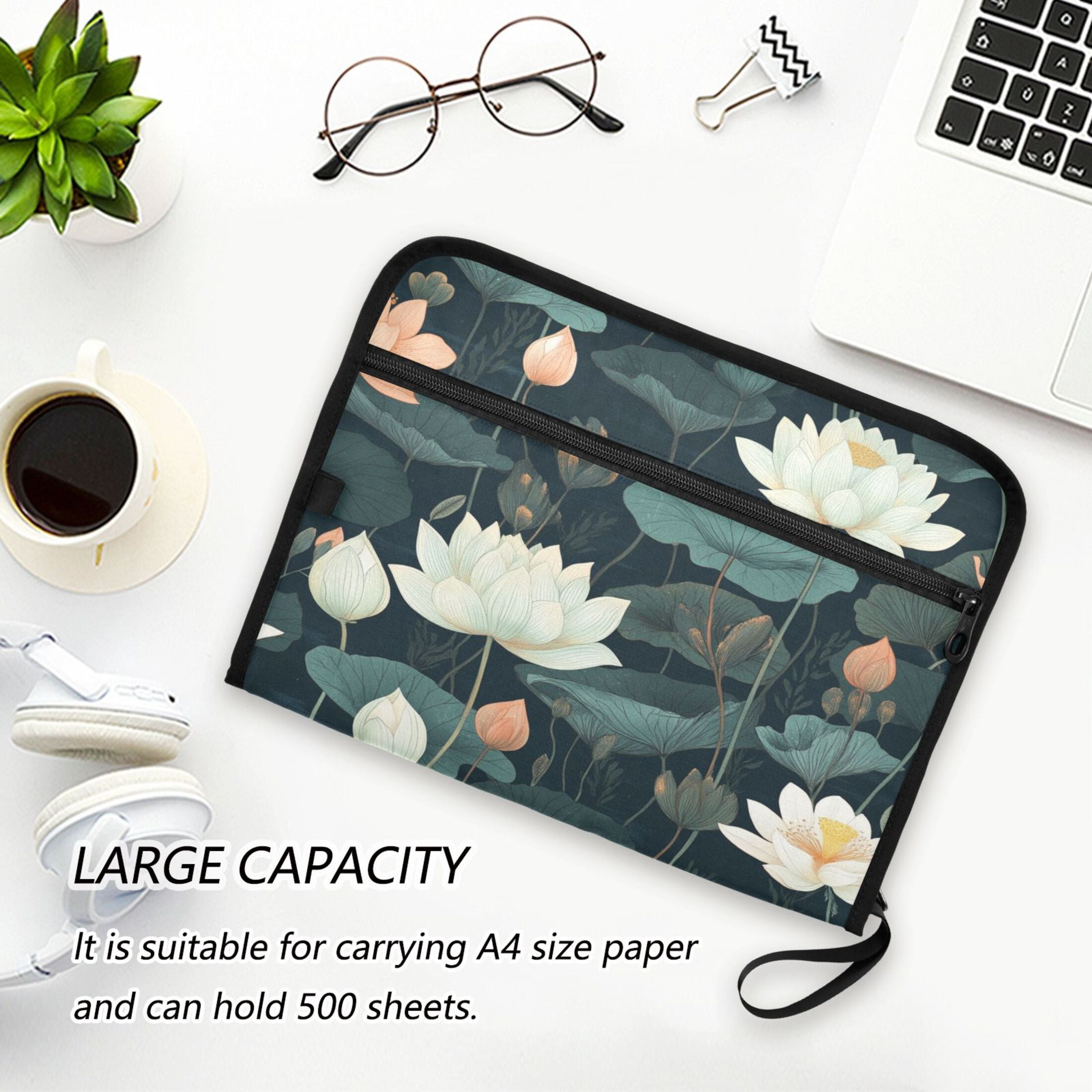 WOBOGO White Lotus Flower Expanding File Folder Letter Size Accordion Filing Organizer 13 Pocket Separate Organ Pocket