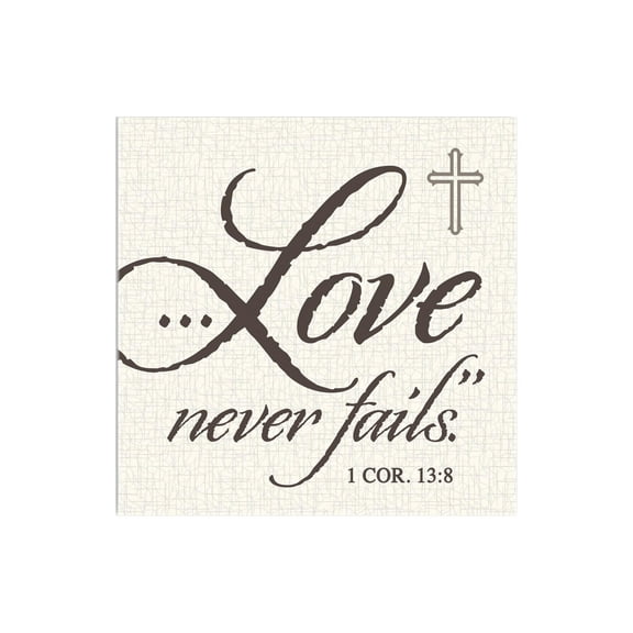 Love Never Fails Cream Crinkle Cross 12 x 12 Wood Wall Sign Plaque