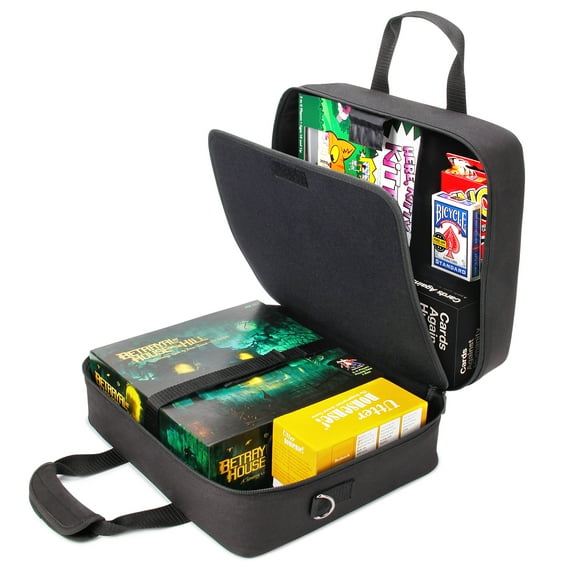 Board Game Carrying Case with Padded Shoulder Strap & Adjustable Storage Compartments by USA GEAR