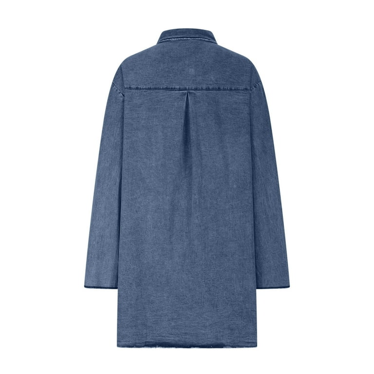 ClodeEU Womens Button Down Denim Shirt,Long Sleeve Denim Coat ,Casual Jean  Shirt Jacket With Pockets Navy,Womens Plus M - Walmart.com