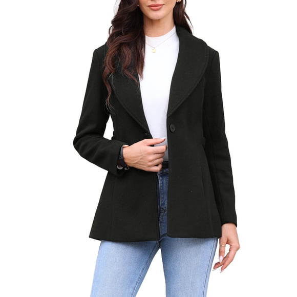Abrigo de una sola botonadura INSPIRE CHIC para mujer, con cuello de chal, abrigo exterior de invierno, abrigo tipo trench con cinturón, color negro