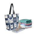 thumbnail image 2 of FORMRS Womens Canvas Tote Bag with Zipper Inner Pocket Shoulder Handbag, Blue Cats and Hearts, 2 of 7