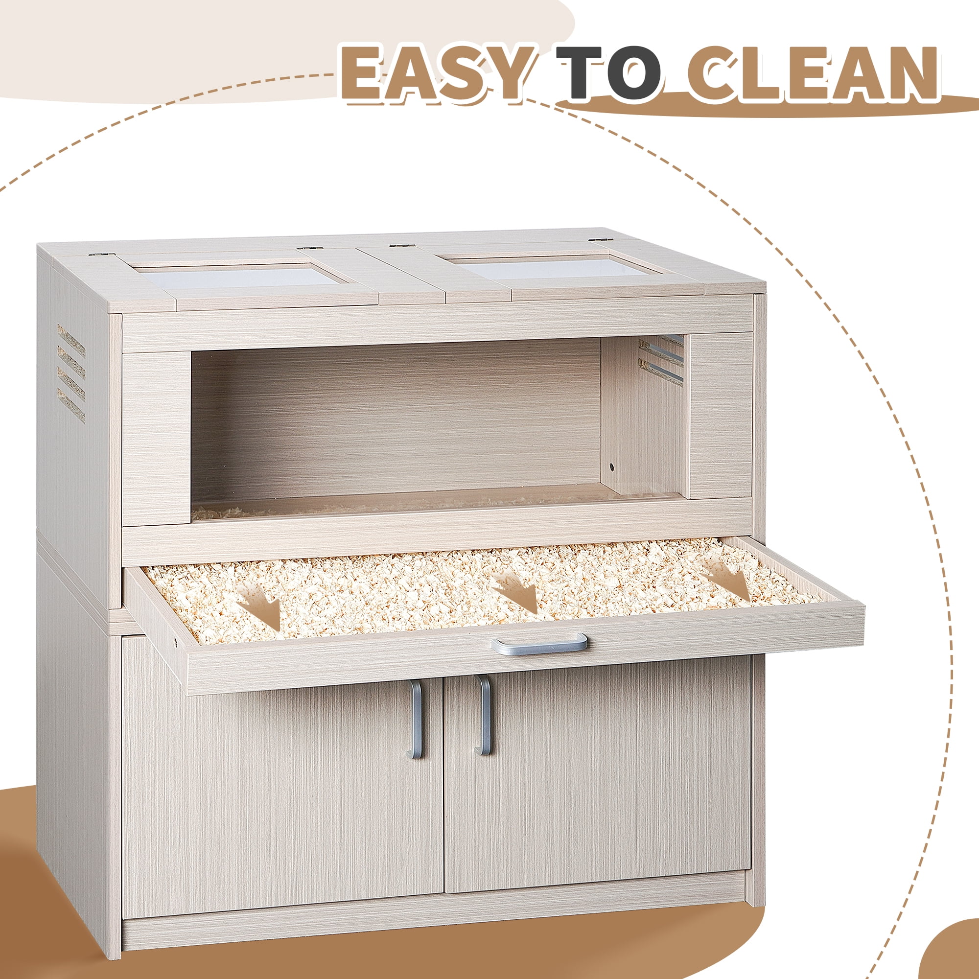 Witaxima Guinea Pig Cage with Storage Cabinet, 31.5" L x 15.75" W x 32.28" H Wooden Hamster Cage for Rat Chinchilla, Openable Top with Acrylic Sheets, Natural Wood