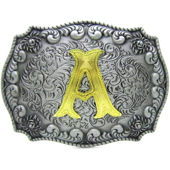 Unisex Letter "A" Adult Alphabet Letter Western Belt Buckle, Vintage Rodeo Gold/Silver