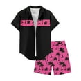 thumbnail image 3 of Stamzod Summer Outfits for Men 2 Piece Fashion Short Sleeve Hawaiian Shirt and Shorts Set Casual Loose Vacation Beach Sweatsuits for Men with Pocket Hot Pink M, 3 of 6