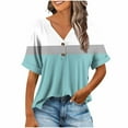 thumbnail image 2 of GaThRRgYP Women's Short Sleeve Tops for Summer Casual Look,Women Fashionable and Comfortable Fashion Casual Button V-Neck T-shirt Loose and Elastic Non Positioning Printing Top Light Blue XL, 2 of 6
