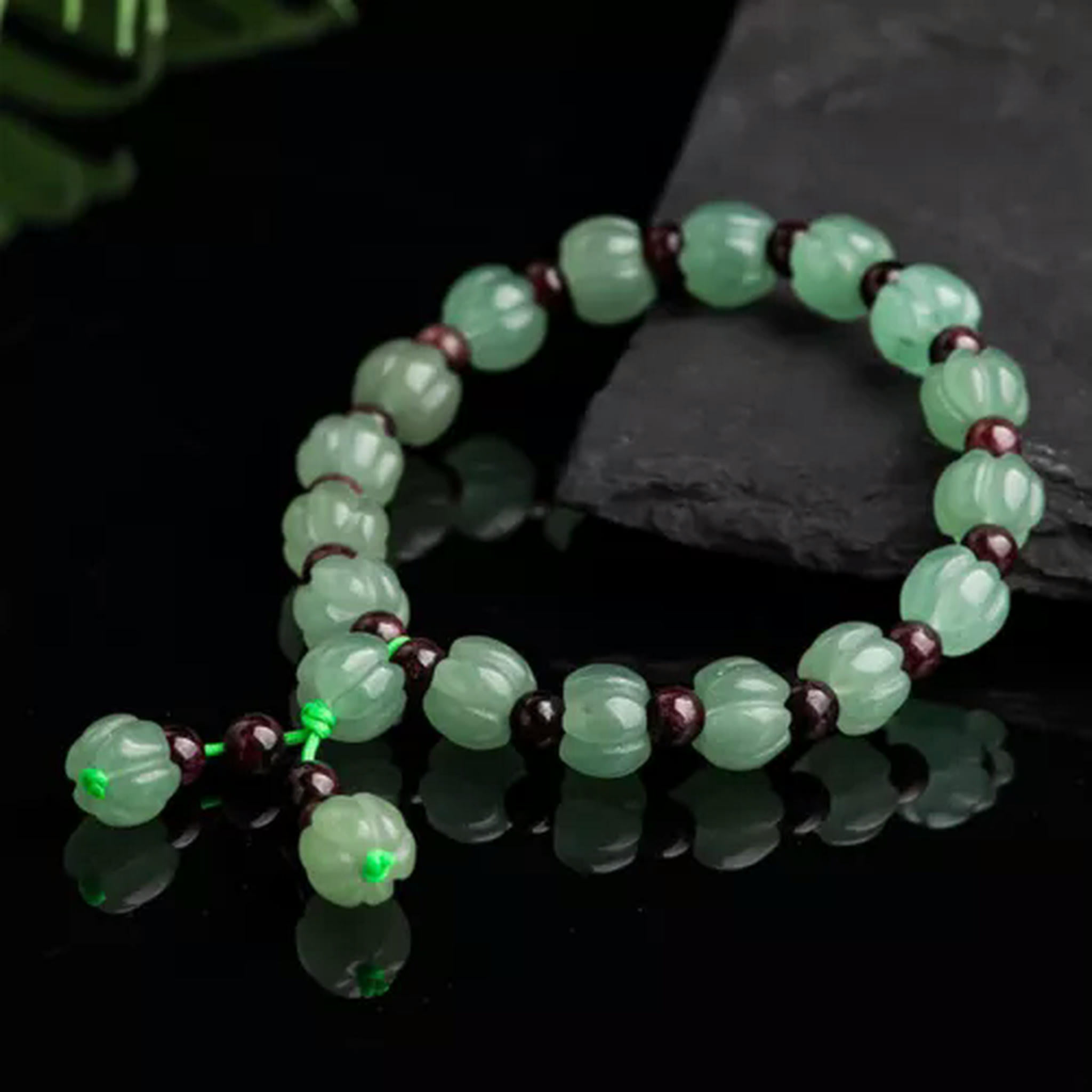 EOEMY Natural Aventurine Jade Green Pumpkin Beaded Braided Bracelet Lucky Women Gift