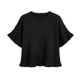thumbnail image 3 of dazeni Sweaters for Women Ruffle Flare Short Sleeve Knit Crochet Pullover Hollow out Oversized Crewneck Tops Black, 3 of 7