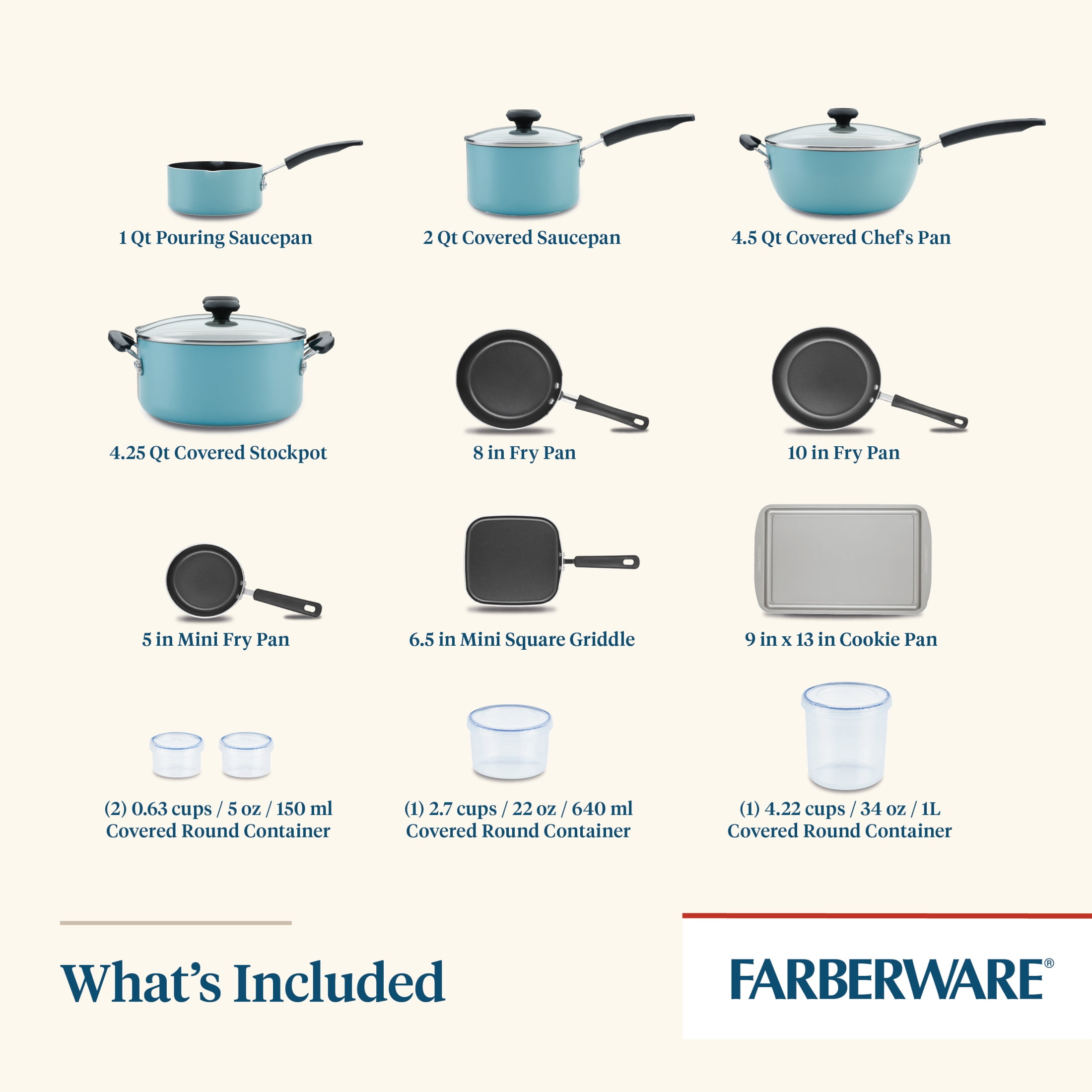 13-Piece Recycled Aluminum Ceramic Nonstick Cookware Set — Farberware  Cookware