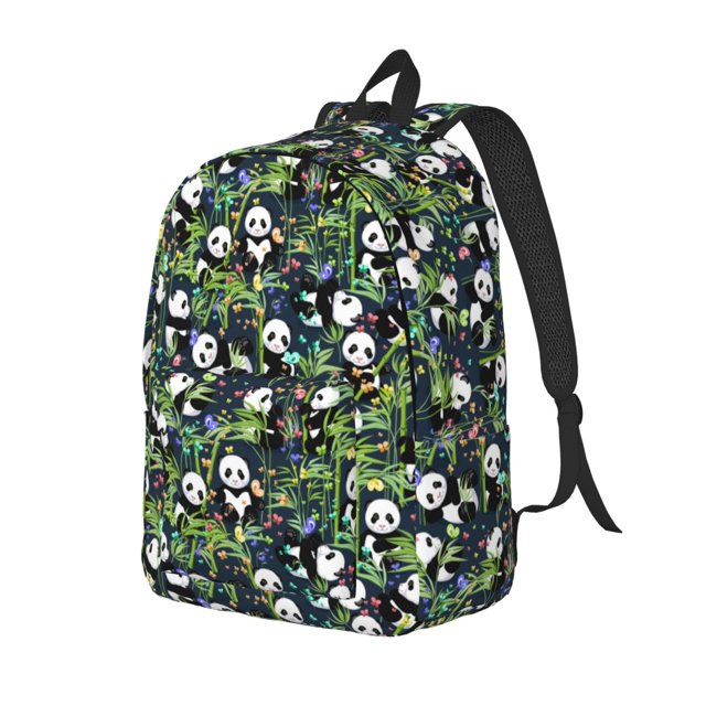 Disketp Fun Panda Playing With Bamboo Leaves Mochila de Lona Estampada, Mochila Escolar de Viaje Ligera para Estudiantes y Portátil-Small
