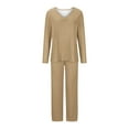 thumbnail image 4 of Timoontee Women's Pajama Set Long Sleeve Pajamas Sets Two Piece Loungewear Soft Pajama Top and Pants Pjs Sleepwear Casual Solid Pajama Set Brown 10, 4 of 4