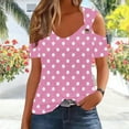 thumbnail image 6 of Women's Eyelet Cold Shoulder Tops Short Sleeve V Neck Polka Dots Print Elegant Casual Dressy Tees Blouses (XL, Pink), 6 of 6