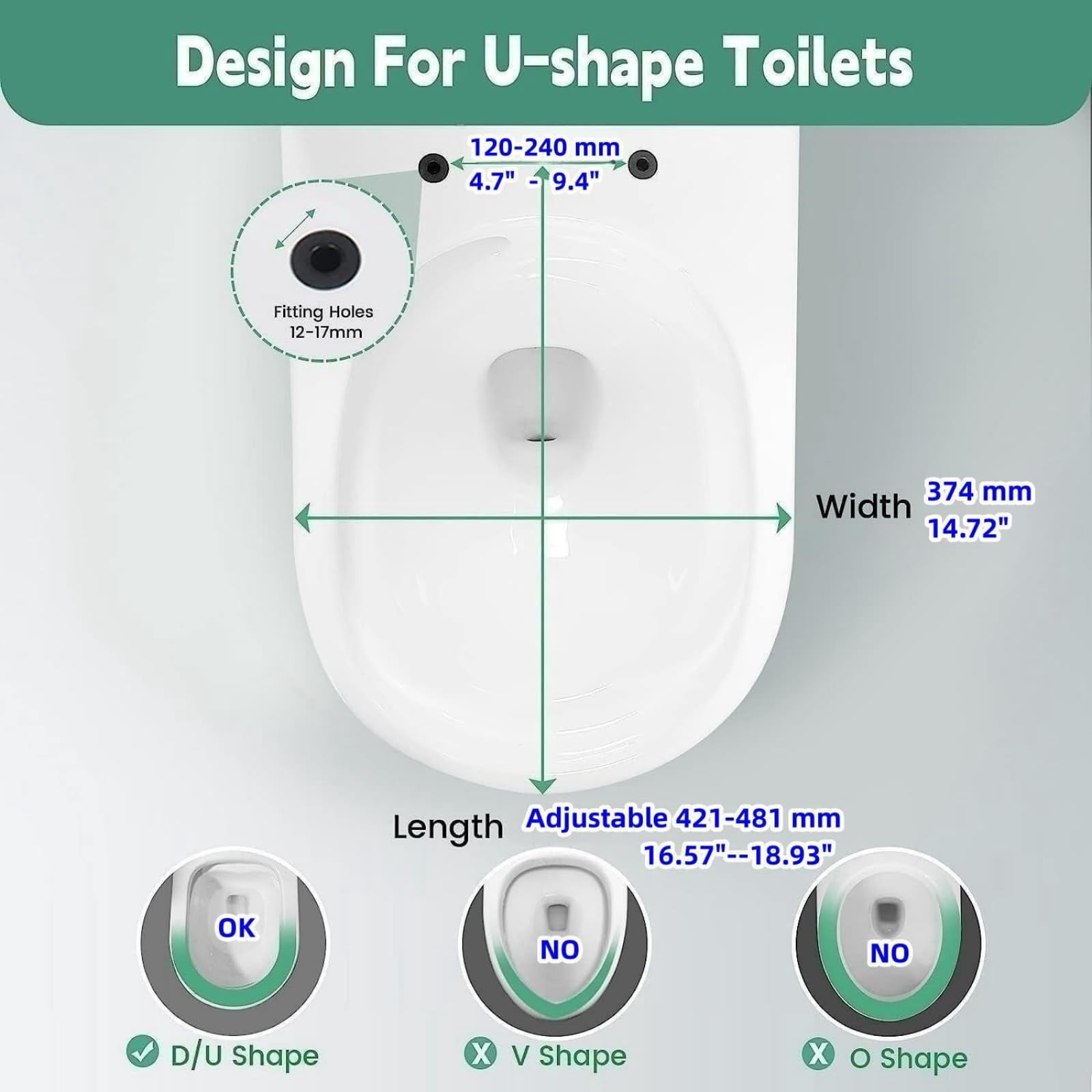 SADALAK D/U Shape Toilet Seat,Soft Close and Quick-Release for Easy Cleaning Toilet Seats Cover,Stable Hinge Design to prevent shifting -White Elongated Toilet Lid