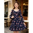 thumbnail image 5 of Lanbubble Girls Long Sleeve Floral Dress Square Neck Ruched A-Line Casual fall winter Dress 7-14 Years, 5 of 12