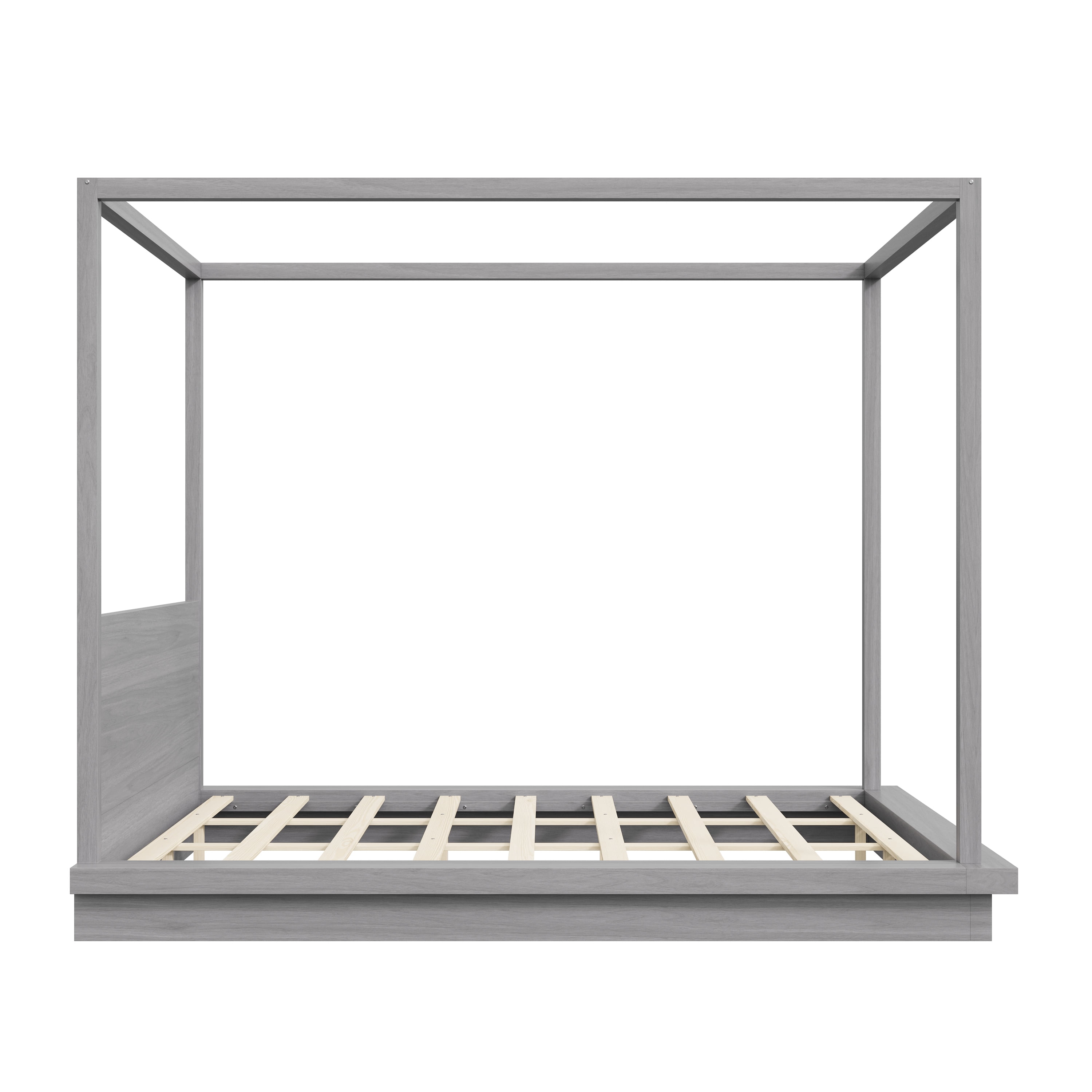Euroco Wood King Size Canopy Bed, Four Poster Platform Bed, No Box Spring Needed, Gray