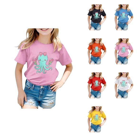 Girls Clothes Cute Graphic Shirts Kids Short Sleeve T-Shirt Ocean Tee Tops Outfits