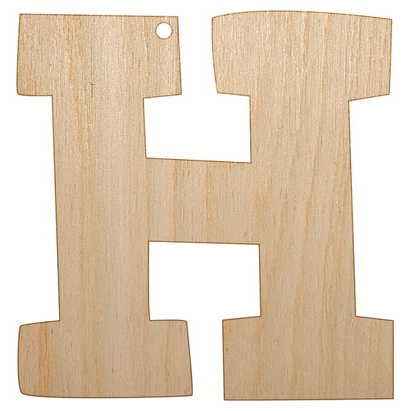 Letter H Uppercase Fun Bold Font Wood Holiday Christmas Tree Ornament Unfinished DIY Pre-Drilled Craft