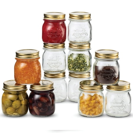 Quattro Stagioni Glass Mason Jars 8.5 Ounce Mini Jars (12-Pack) with Metal Airtight Lid, For Jam, Jelly, baby food, Crafts, Spices, Dry Food Storage, Wedding favors, Decorating
