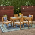 thumbnail image 2 of GDF Studio Zeila Outdoor Acacia Wood 7 Piece Expandable Dining Set, Sandblasted Natural and Beige, 2 of 13