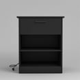 thumbnail image 5 of Hommoo Modern Nightstand with Charging Station, End Side Table Bedside Table with Drawer and Open Storage, Black, 5 of 9