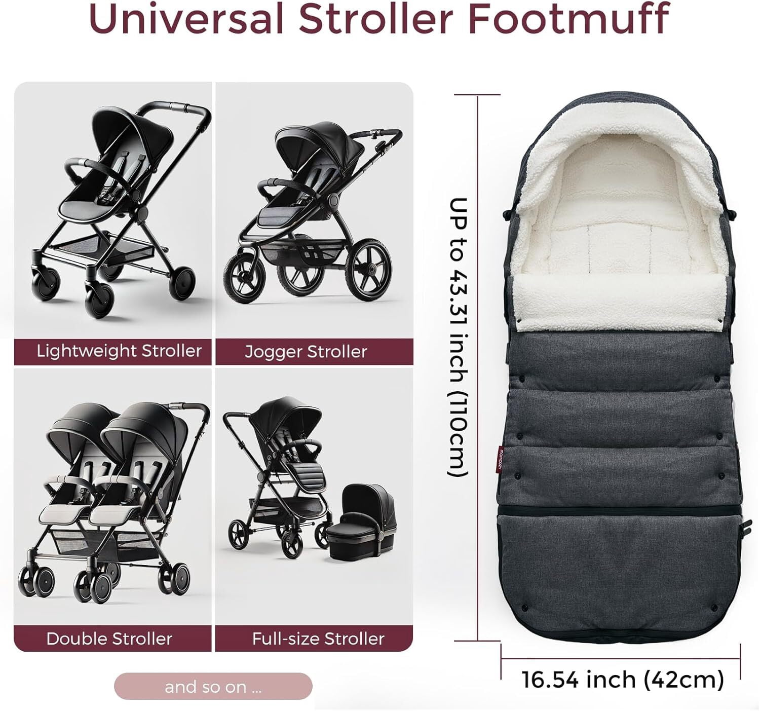 Momcozy Stroller Footmuff Universal | Easily Attaches to Most Strollers | Ultra-Plush,Weather-Proof | Deluxe Warm Stroller Bunting Bag | Extendable Stroller Cover for Winter | Adjustable Buckle,Black