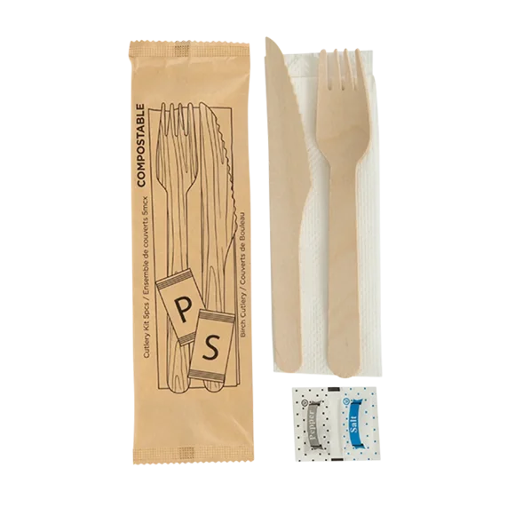 iECO - kit de Couverts en Bouleau Emballé Individuellement 5 Pcs Lot de 250