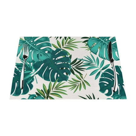 

YFYANG Washable Heat-Resistant Placemats 70% PVC/30% Polyester Green Tropical Plant Watercolor Kitchen Table Mat 12 x 18 4 Piece