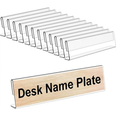 Triani 12 Pcs Acrylic Desk Name Plate Holder 2"x8" Clear Desk Name Plate Personalized Plastic Back Sign Holder Standfor Office Conference, Business Event/School Classroom