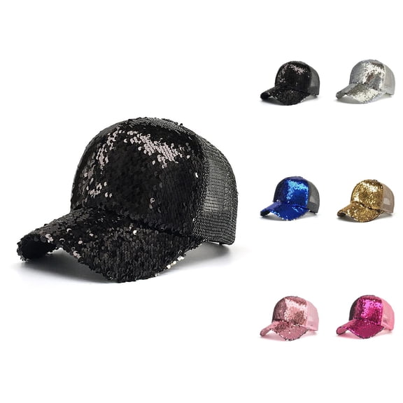 Glitter Sequin Baseball Cap for Men Women Summer Mesh Breathable Trucker Hat