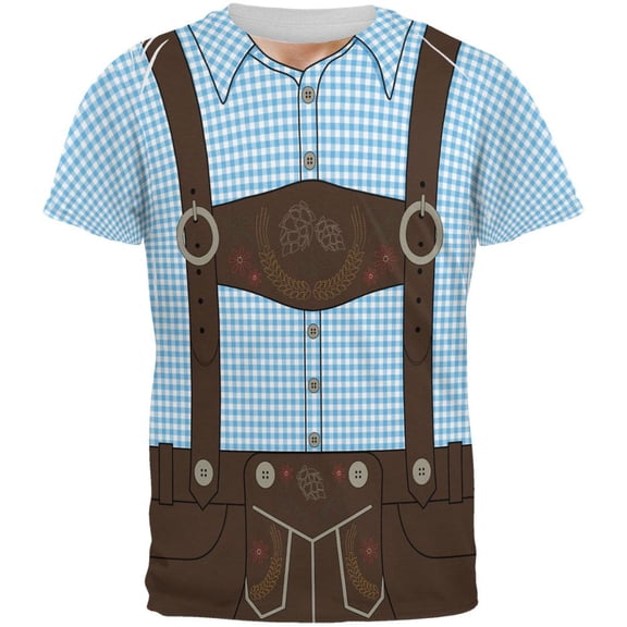 Oktoberfest Lederhosen Costume German Brown Suspenders All Over Mens T Shirt Blue 2XL