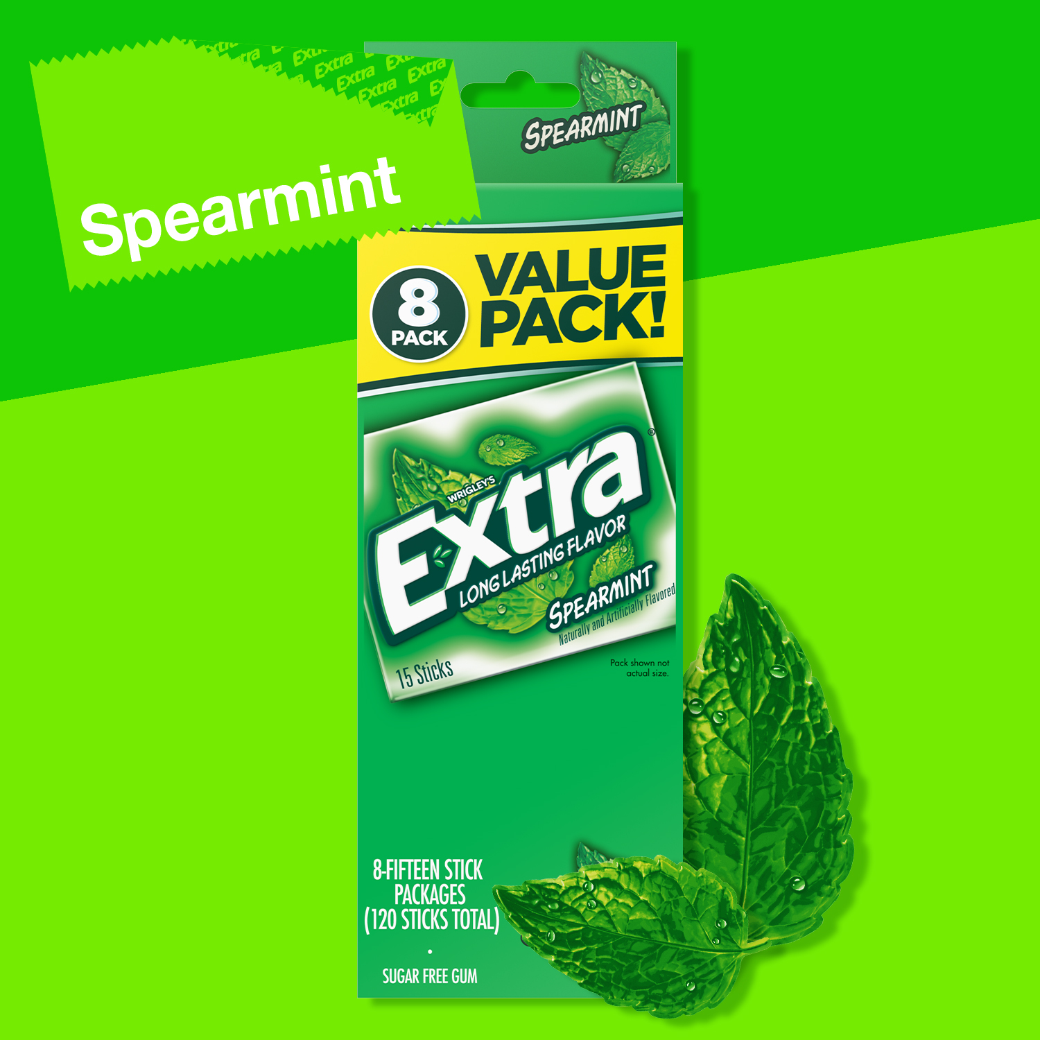 Extra Spearmint Sugar Free Gum, 8 Pack of 15 Sticks photo 2