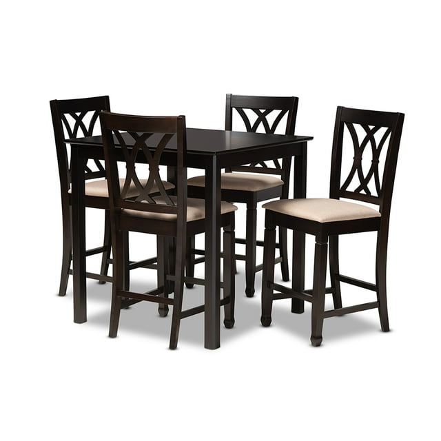 Baxton Studio Reneau Ensemble de Pub Moderne et Contemporain en Tissu Sable Finition Espresso Brun 5 Pcs