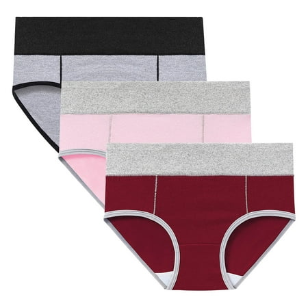 ATOYSOY Women s Stretchy Solid Panty Classic Briefs Girls Comfy Multipack Shapewear Control Briefs for Ladies Underpants Plus Size Hip Lifting Cotton Panties  3 Pack Clearance Red L