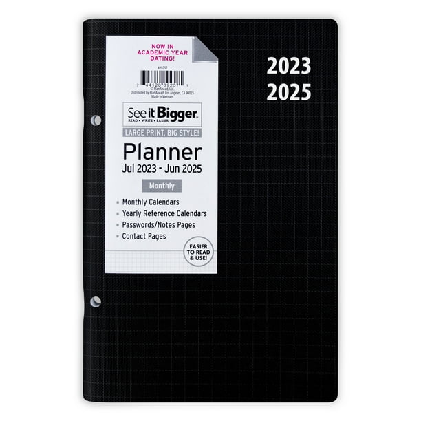 See it Bigger Monthly Planner, July 2023 June 2025 (6"x 9") Black
