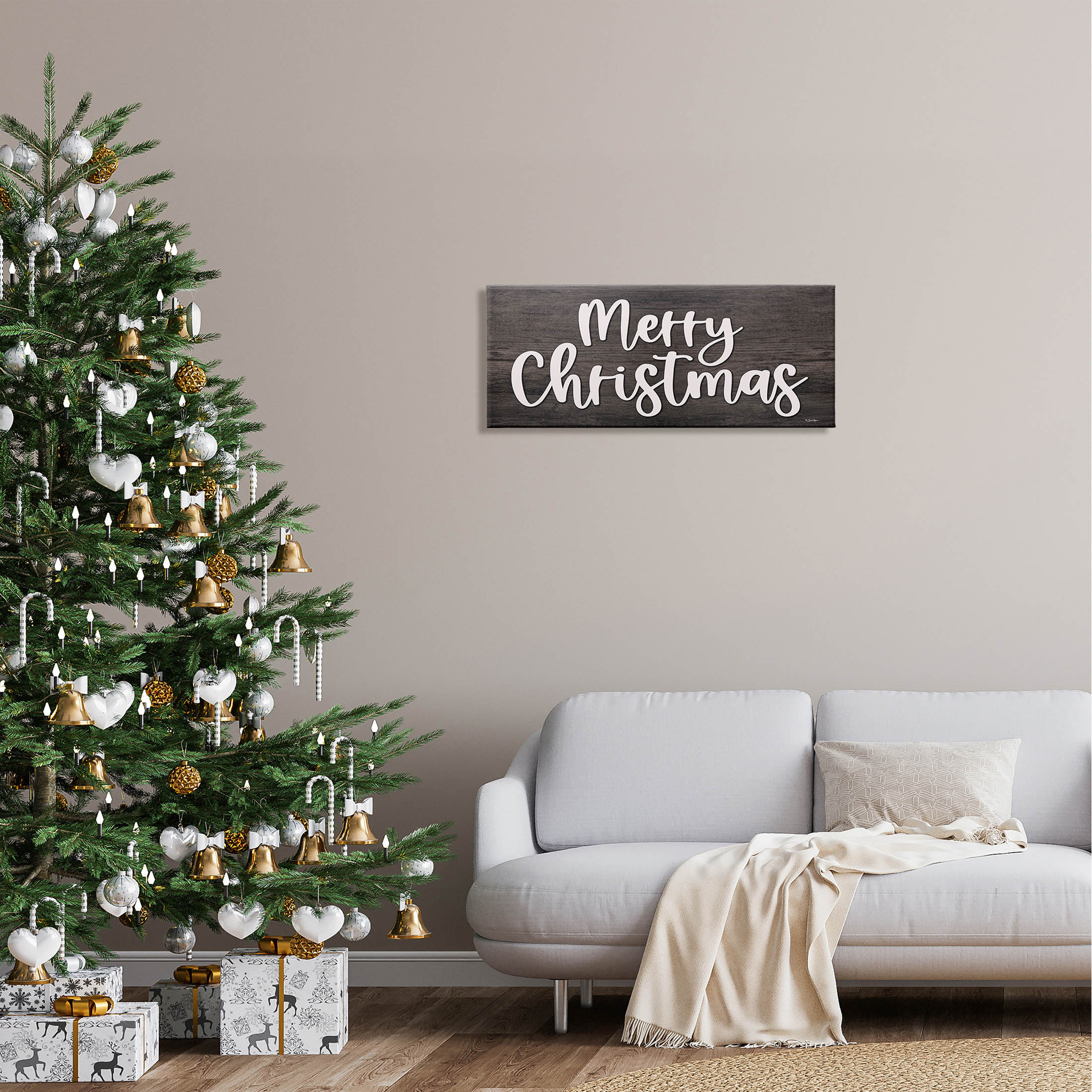 Merry Christmas Farmhouse Phrase Holiday Graphic Art Gallery Wrapped Canvas Print Wall Art