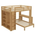 thumbnail image 5 of Newest Queen over Twin Bunk Bed with Dismountable Lower Bed & Desk - Solid Wood Frame, Built-in Wardrobe & Shelves, Convertible to Loft Bed, Natural, 5 of 9