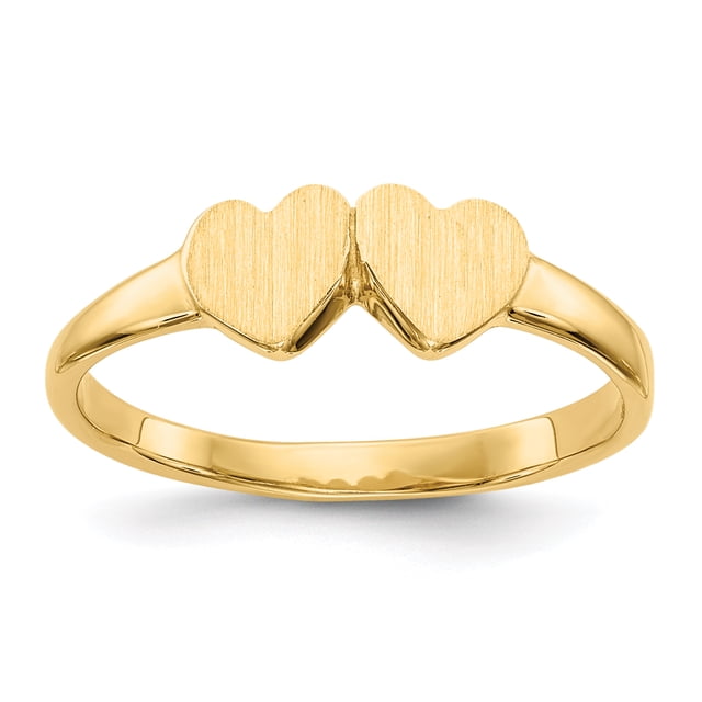 14k Yellow Gold Childs Double Heart Ring Signet Baby Love