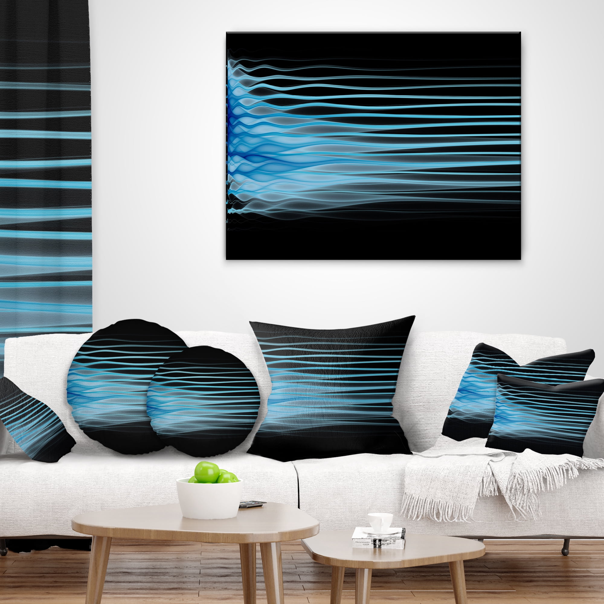 Designart Light Blue Fractal Flames - Abstract Throw Pillow - 16x16
