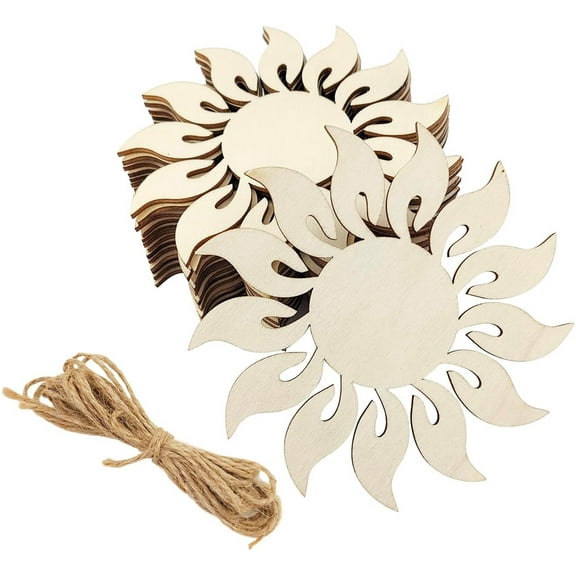 30 Pack 4 Inch Wood Sun Cutouts Summer Craft Unfinished Wooden Sun Hanging Ornaments DIY Sun Craft Gift Tags for Home Party Decoration Craft Project