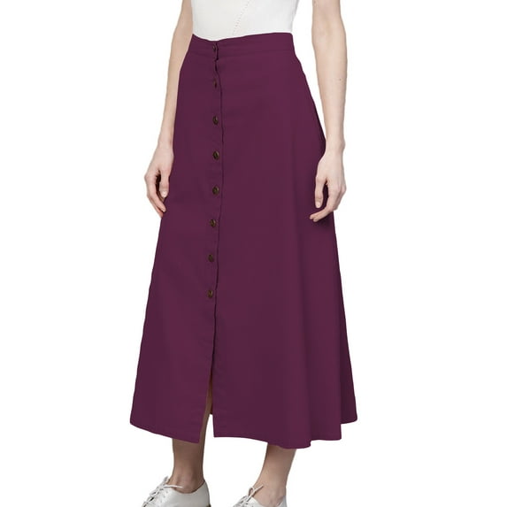 Women's Cotton A-line Button Front High Waist Front Slit Knee Length Skirt, Color : Magenta, Size: 5XL