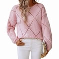 thumbnail image 2 of Womens Crew Neck Crochet Long Sleeve Hollow Out Knit Sweaters Fashion Loose Casual Sequin Pullover Pullovers Pink M, 2 of 8