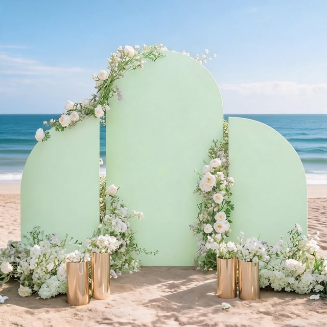 Ensemble de 3 Housses pour Arche de 5/7,2 Pi en Spandex Extensible, Housse de Fond Ajustée Double Face pour Demi-Lune à Sommet Rond, Studio Photo pour Mariage, Anniversaire, Shower de Bébé, Champagne/vert Pâle/rouge