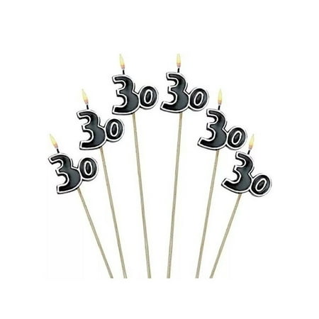 The Party Continuous 30th Birthday Party Molded Candle on a Stick Decoration, Pack of 6, Multi , 9 1/2" Wax, stick