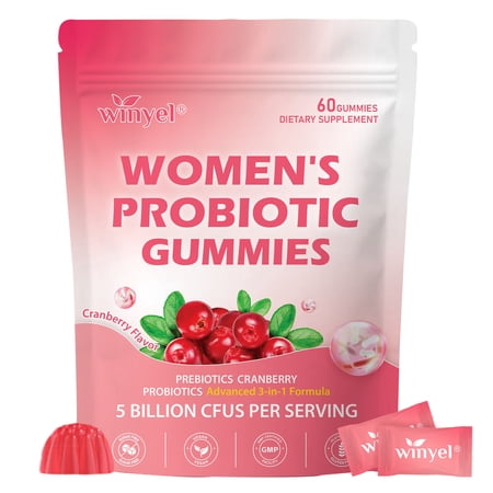 Cranberry Women’s Probiotic Gummies 5 Billion CFU with Prebiotics, Sugar Free Vegan Daily Supplement, Supports Feminine & Digestive Gut Health for Adult Women, 60 Count Gummies