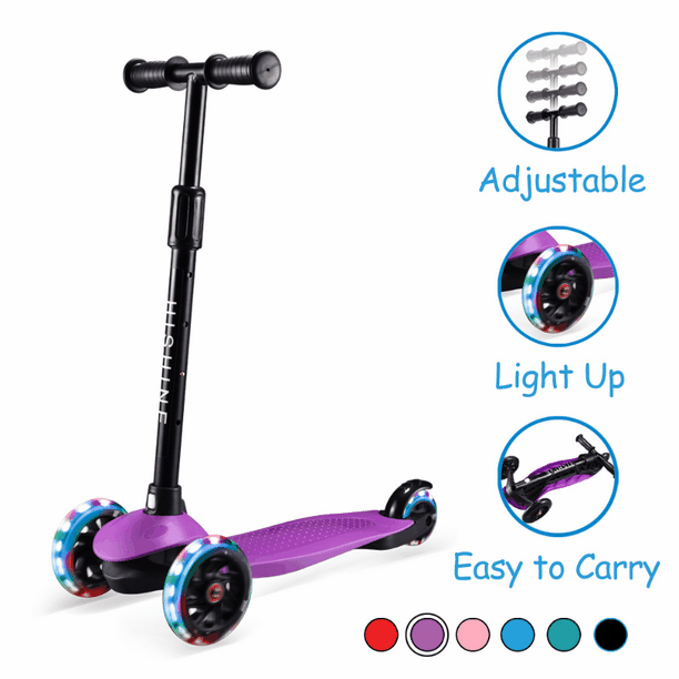PRINIC Kick Scooter for Kids with 3 Light Up Wheels and Adjustable