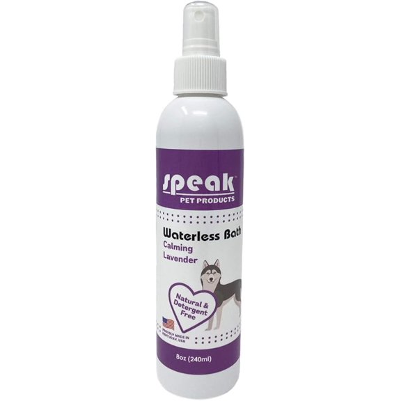 Speak Pet Products Natural Waterless Bath Spray for Dogs, Calming Lavender, No-Rinse Grooming Mist, 8oz
