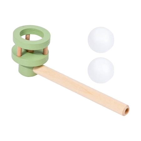 Wooden Balance Blowing Toys Floating Blow Pipe Balls Game Toy Educational Classic Target Game for Birthday Gift Adults Children Green