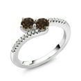 thumbnail image 2 of Gem Stone King 925 Sterling Silver Brown Smoky Quartz Bypass Ring for Women (0.76 Cttw, Gemstone Birthstone, Round 4MM, Available in Size 5, 6, 7, 8, 9), 2 of 4