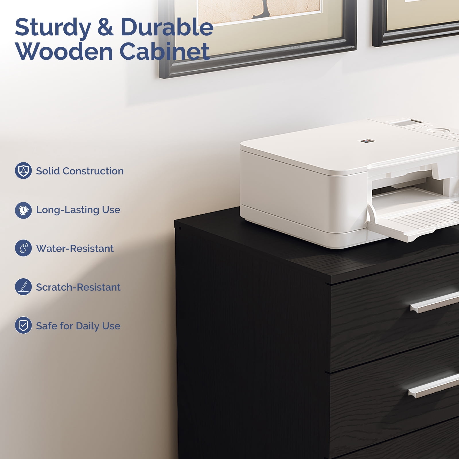Ktaxon File Cabinet with Open Shelf, Wood Rolling File Cabinet with Open Shelves,Legal & Letter Size Black